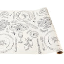 Roll of paper with black and white table setting illustrations