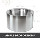 Stainless steel container with dimensions and 'oggi' branding on a white background