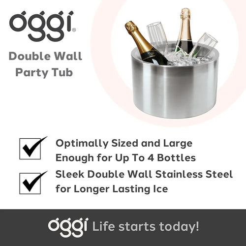 oggi double wall party tub with champagne bottles on a white background