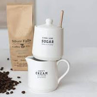 Stoneware Creamer and Sugar Pot Set with Bamboo Spoon