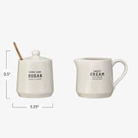 Stoneware Creamer and Sugar Pot Set with Bamboo Spoon