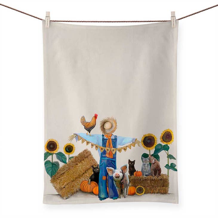 Thankful Scarecrow By Cathy Walters Tea Towel