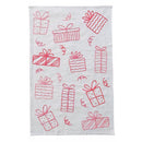 White towel with red gift box pattern on a white background