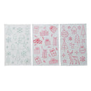 Three Christmas-themed towels with red designs on a white background