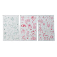 Embroidered Woven Cotton & Linen Holiday Tea Towel