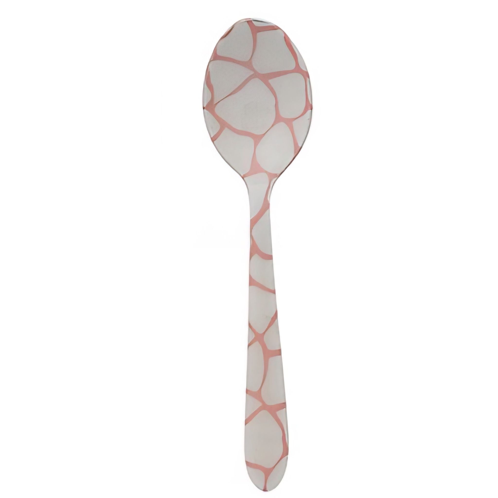 Spoon with pink and white geometric pattern on a white background