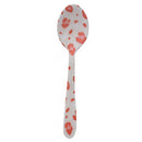 Spoon with red and pink jaguar pattern on a white background