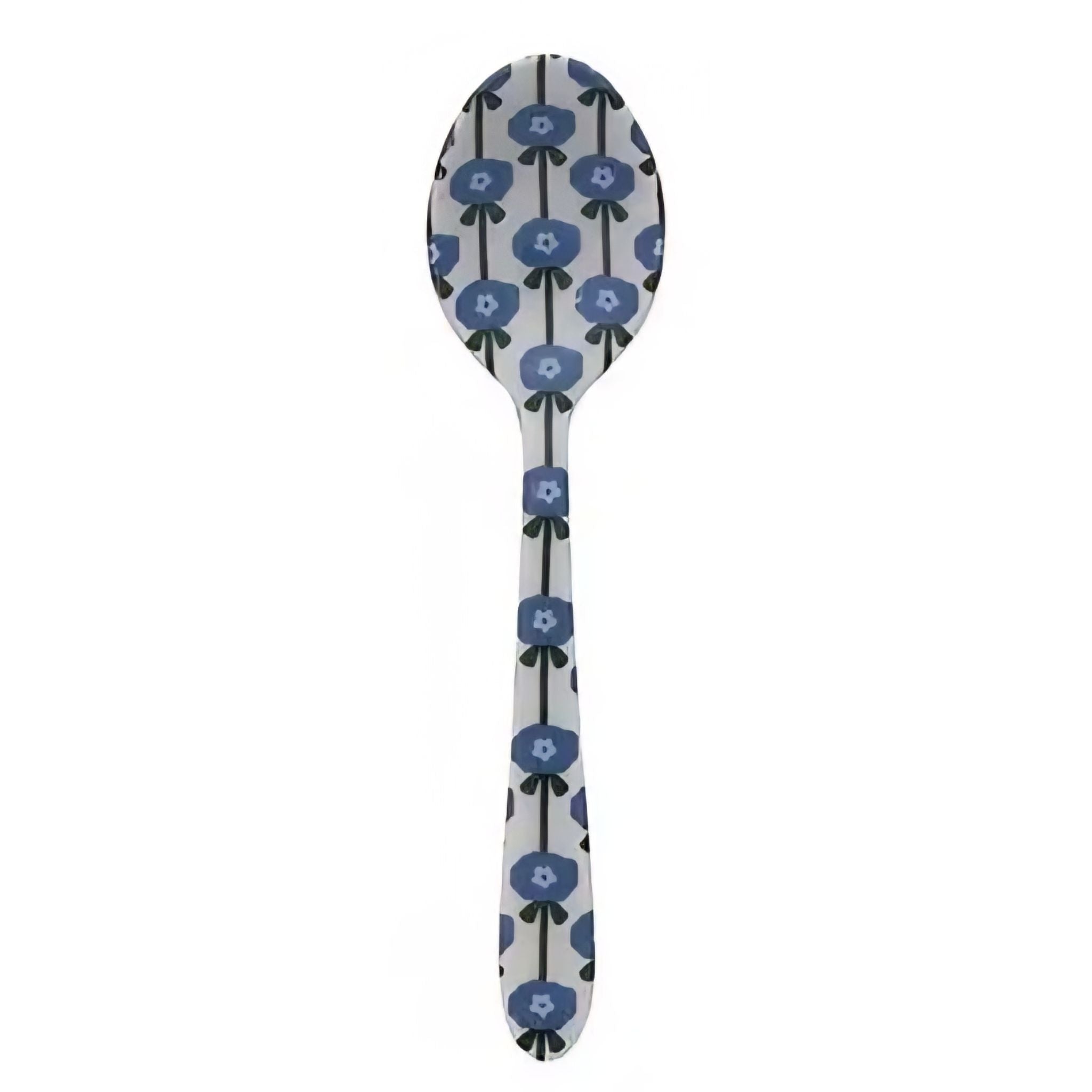 Spoon with blue floral pattern on a white background