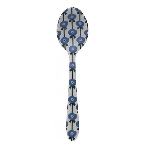Spoon with blue floral pattern on a white background