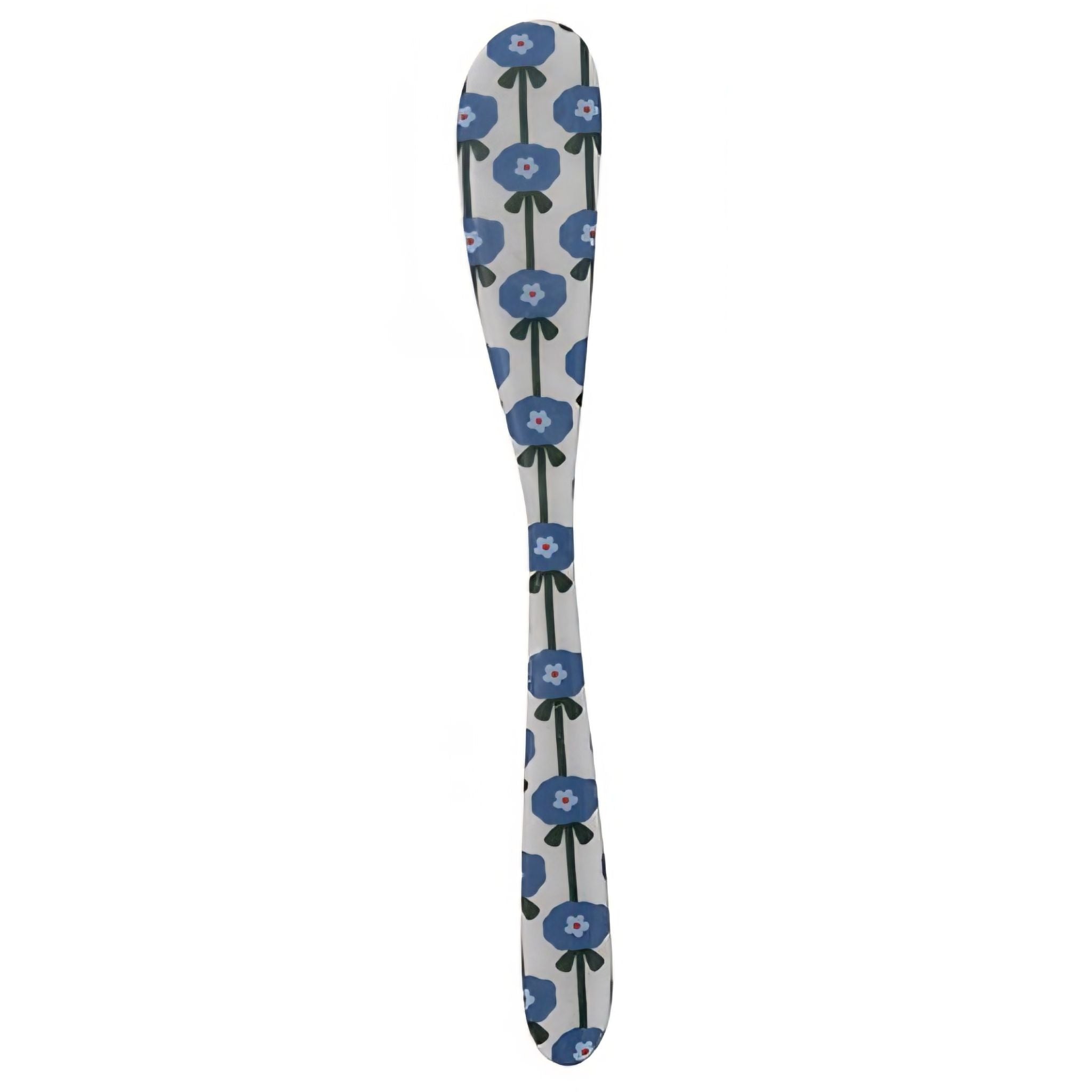 Canape knife with blue floral pattern on a white background