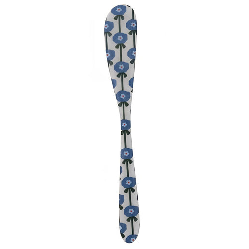 Canape knife with blue floral pattern on a white background