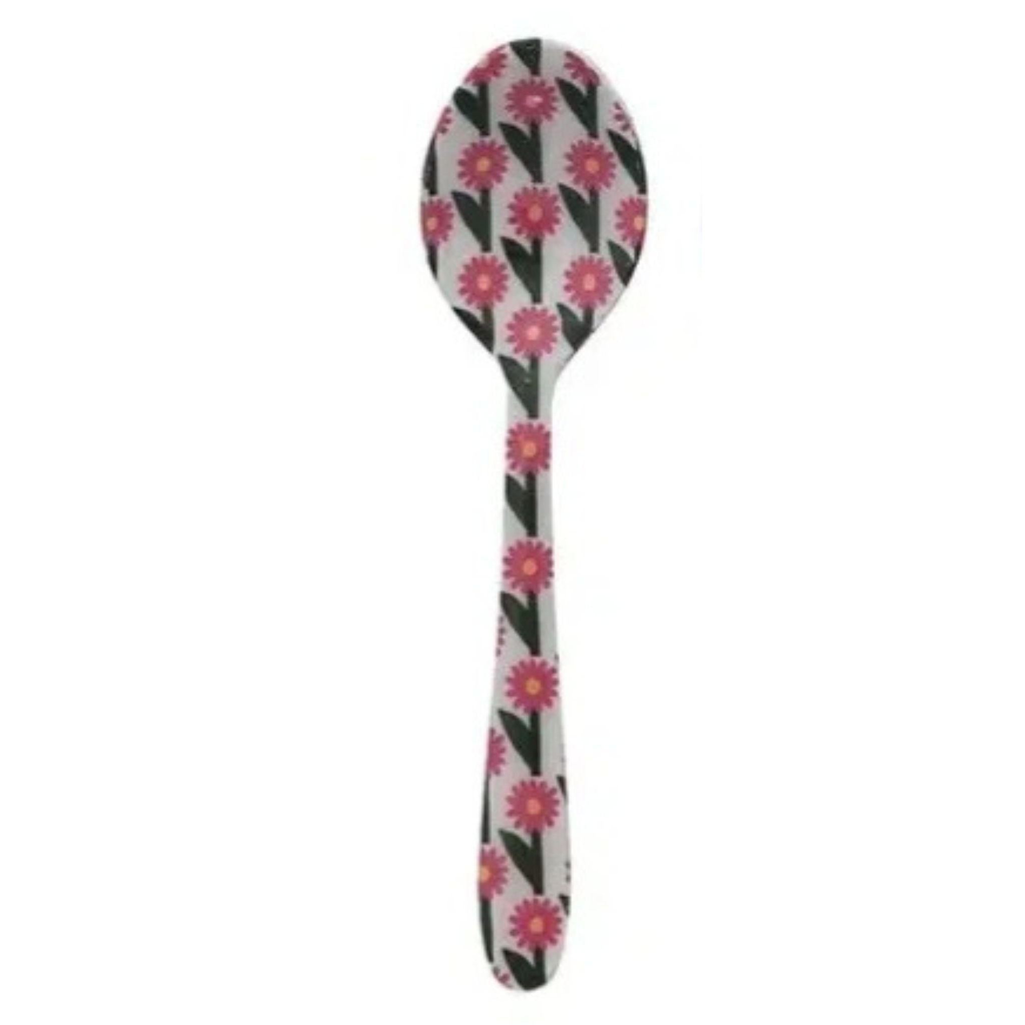 Spoon with pink floral pattern on a white background