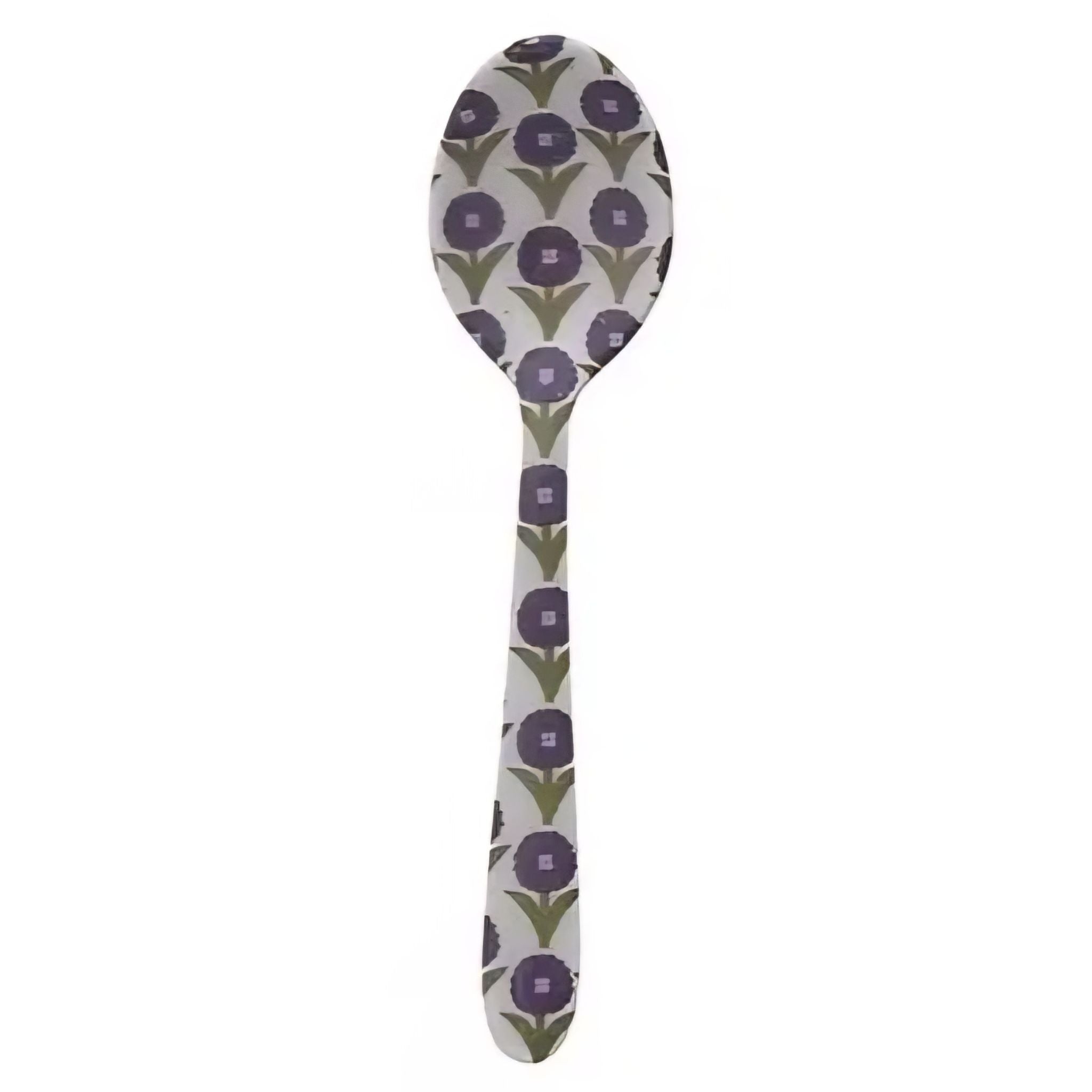 Spoon with purple floral pattern on a white background