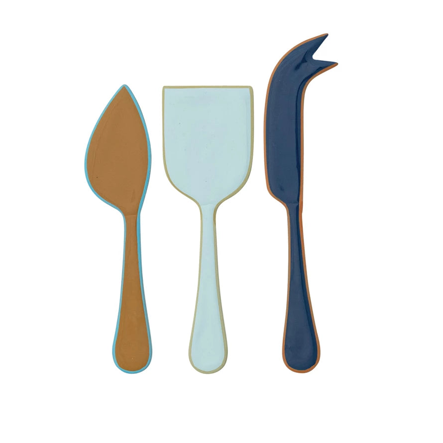 Enameled Stainless Steel Cheese Knives with Colored Edge