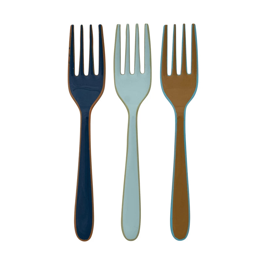 Enameled Stainless Steel Fork with Colored Edge (Sold Separately)
