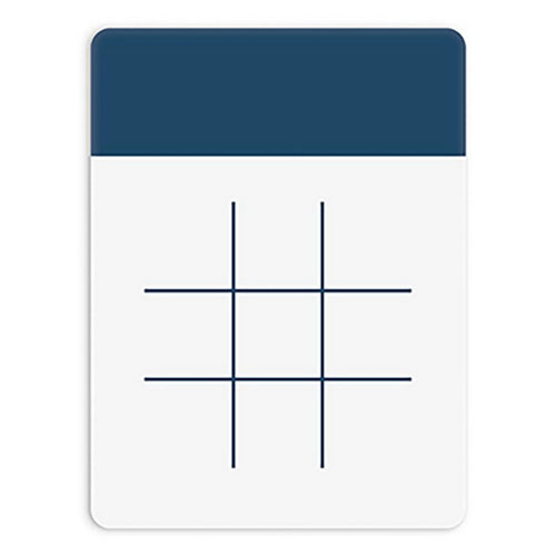 Small tic-tac-toe board with a blue top section and grid pattern on a white background