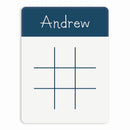 Erasable tic-tac-toe board with 'Andrew' at the top on a white background