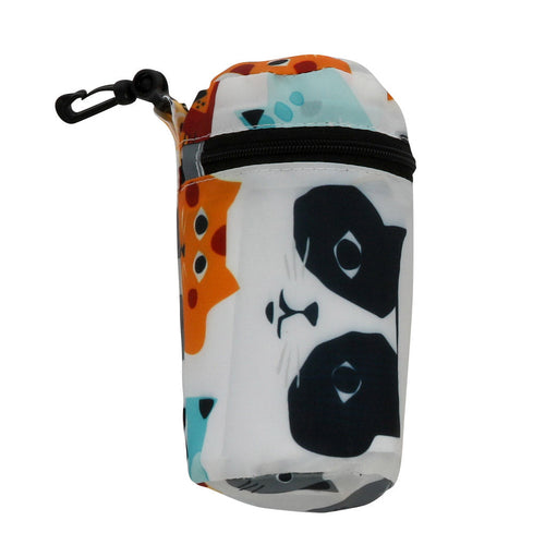 A carrying pouch for a tote bag with a cats pattern on a white background.
