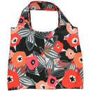Reusable bag with poppy flower themed pattern on a white background