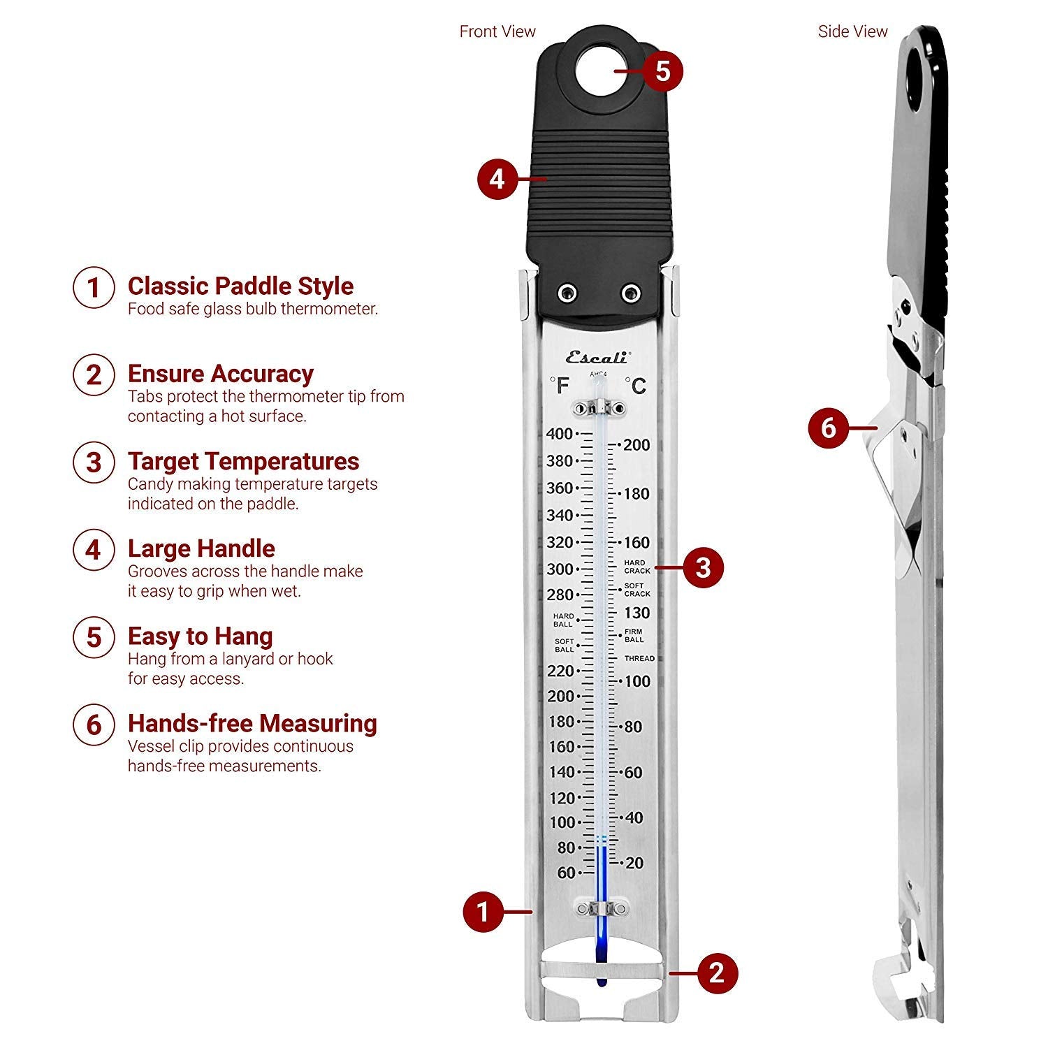 Deep Fry Stainless Steel Paddle Candy Thermometer | Escali