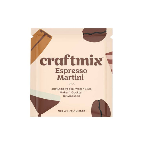 A sachet of Craftmix Espresso Martini cocktail mixer.