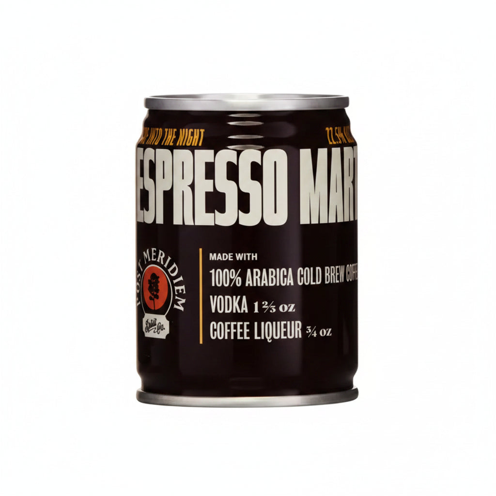 Can of Espresso Martini with branding and ingredients listed