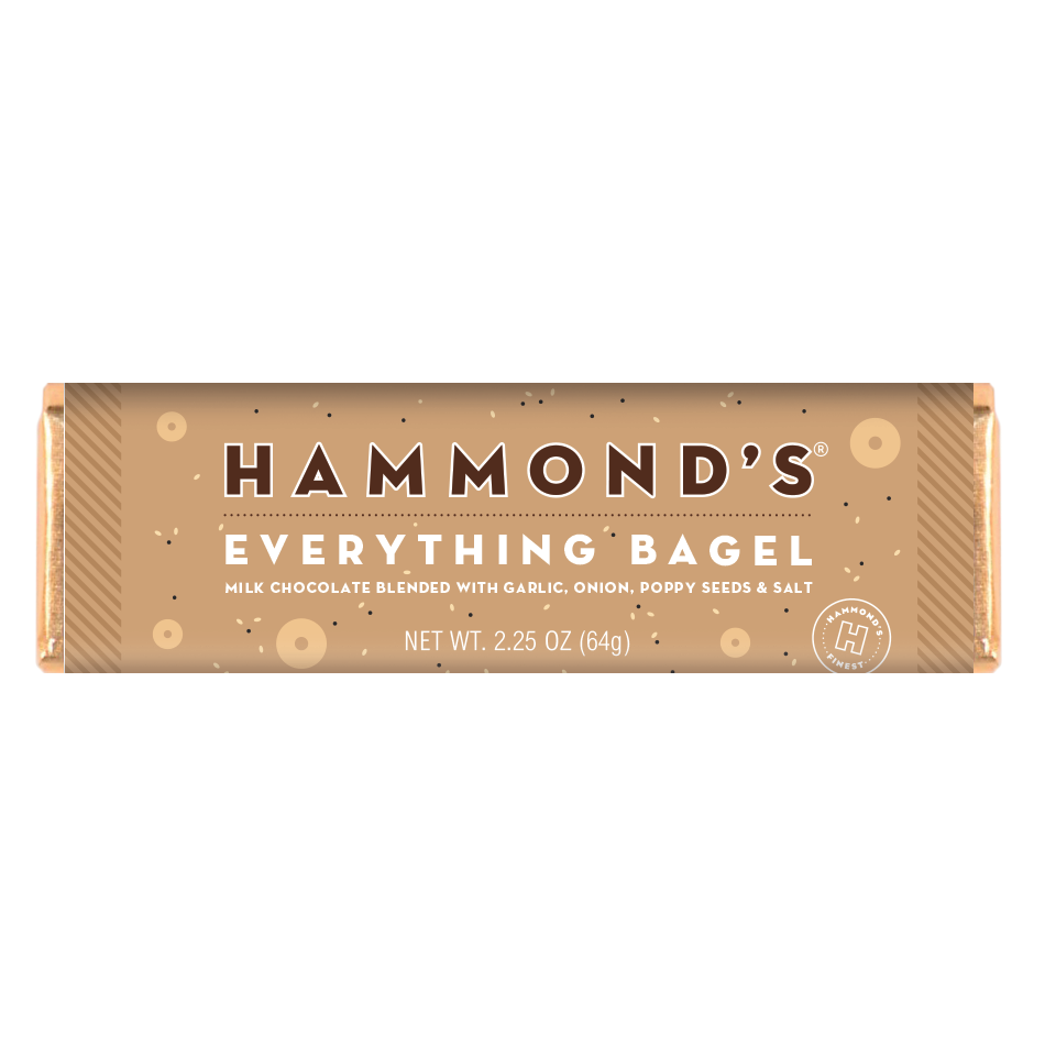 Hammond's Everything Bagel chocolate bar packaging on a white background