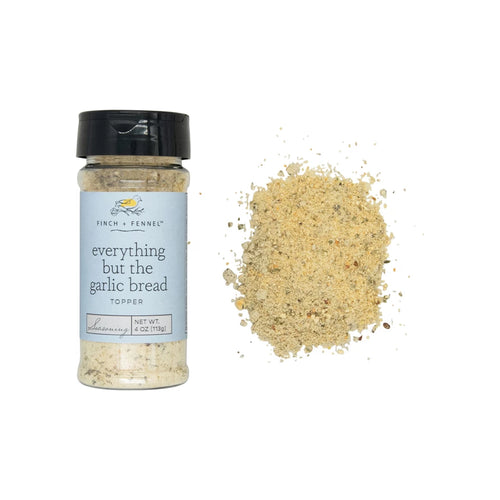 Jar of 'everything but the garlic bread' topper with a white background