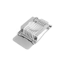 Metallic egg slicer on a white background