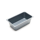 Rectangular metal loaf pan on a white background