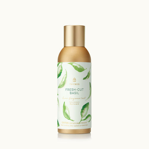 Thymes Fresh Cut Basil air freshener spray bottle on a white background