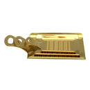 A set of three gold graters in varying sizes stacked on top of each other on a white background.