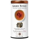 Tea canister labeled 'Golden Yunnan' from 'The Republic of Tea' on a white background