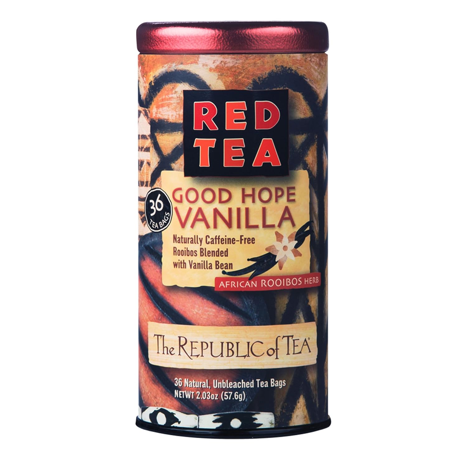 A package of Red Tea Good Hope Vanilla with rooibos and vanilla bean flavors, branded by The Republic of Tea.