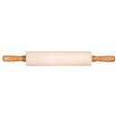 Wooden rolling pin with wooden handles on a white background