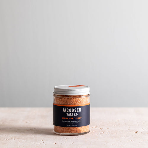 A jar of Jacobsen Salt Co. Habanero Salt on a neutral background.