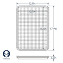 A cooling rack on a white background with numbers notating its dimensions.