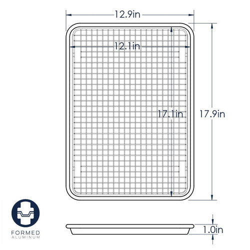A cooling rack on a white background with numbers notating its dimensions.