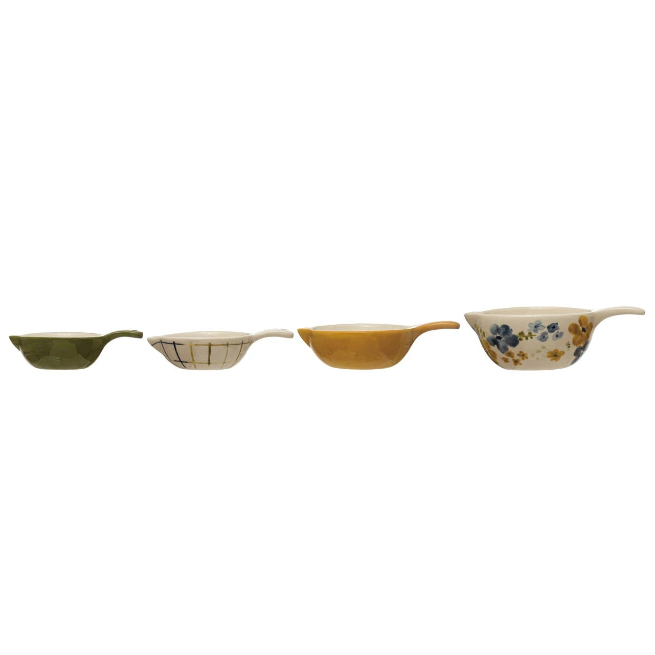 Hand-Painted Stoneware Measuring Cups with Patterns (Set of 4)