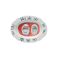 Hand-Painted Stoneware Plate with Flowers & Scalloped Edge - 2 Styles