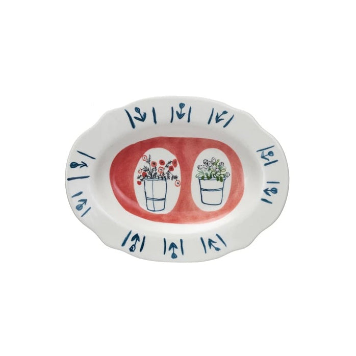 Hand-Painted Stoneware Plate with Flowers & Scalloped Edge - 2 Styles