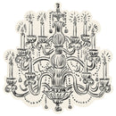 Decorative black and white chandelier illustration placemat on a white background