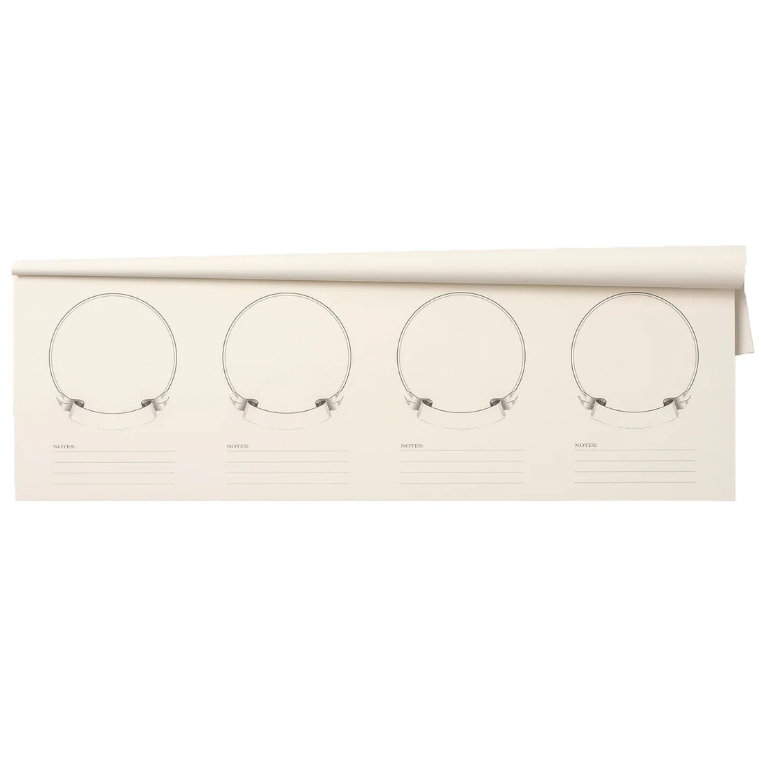 A set of tasting papers with four spaces for drinks on a white background.