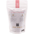 Hill Station tea package with text and QR code on a white background