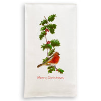 Holly and Bird with Merry Christmas Dishtowel