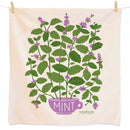 Tea towel with mint plant design and 'Mint' text on a white background