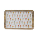 Wooden tray with a white mat featuring ice cream cone pattern on a white background