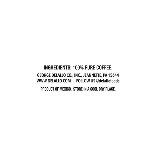 Text on a white background indicating ingredients and contact information for George Delallo Co.