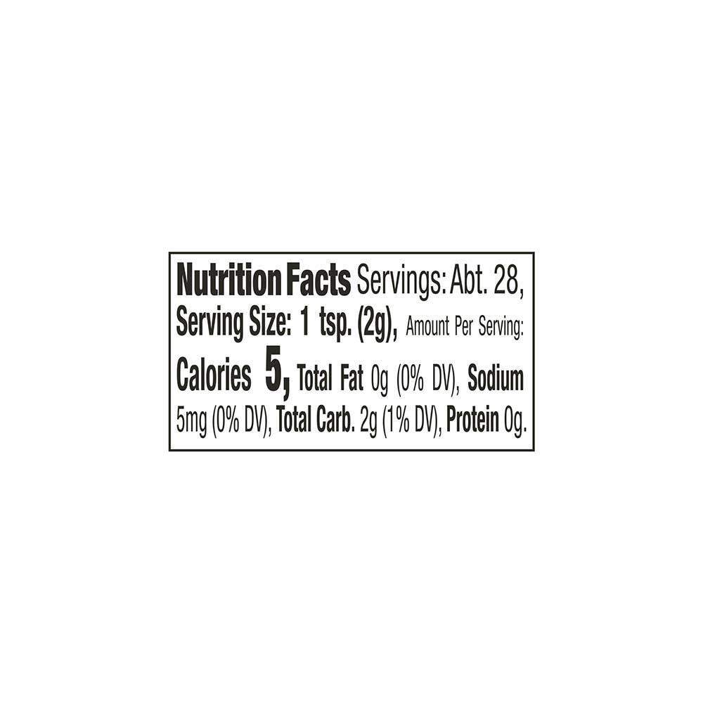 Nutrition facts label with minimal information on a white background