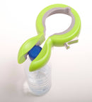 Green bottle opener with blue cap on a white background